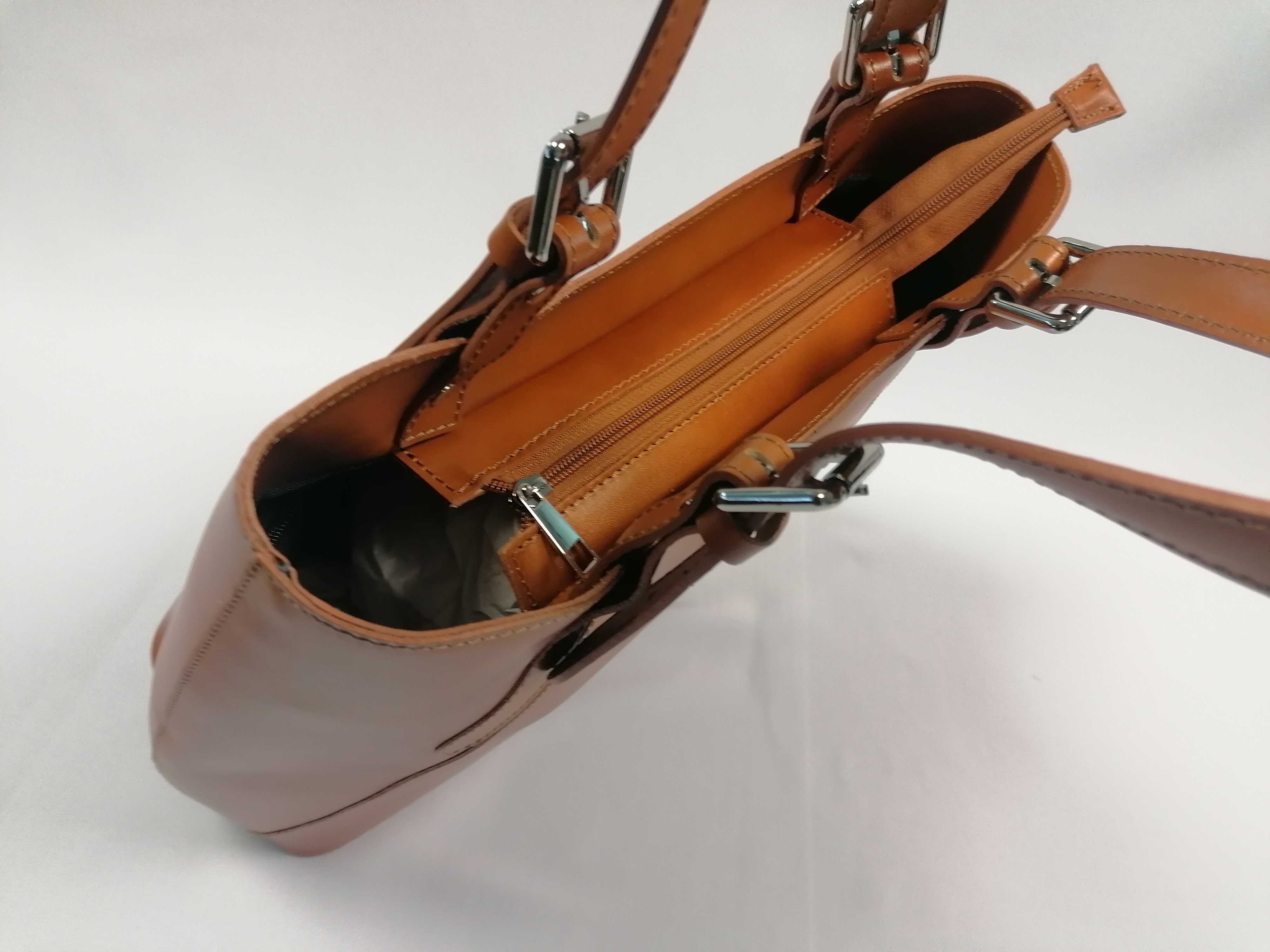 Nowa włoska skórzana torebka Vera Pelle shopper A4 Camel