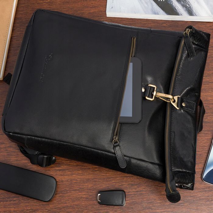 Plecak skórzany na laptopa 15,6 biznes duży A4 czarny Beltimore