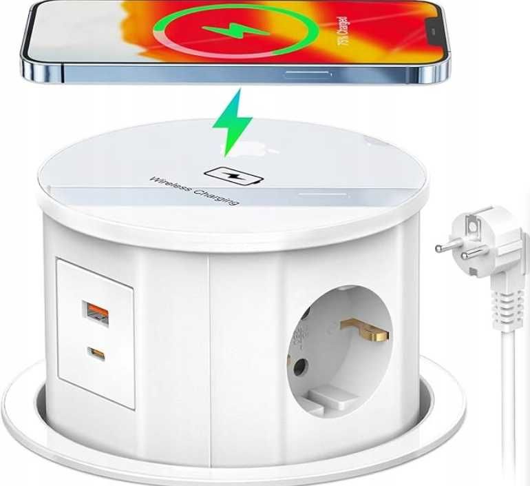 Wysuwane Gniazdko Elektryczne z USB C PD20 W Bezprzew. Ładowanie 15 W