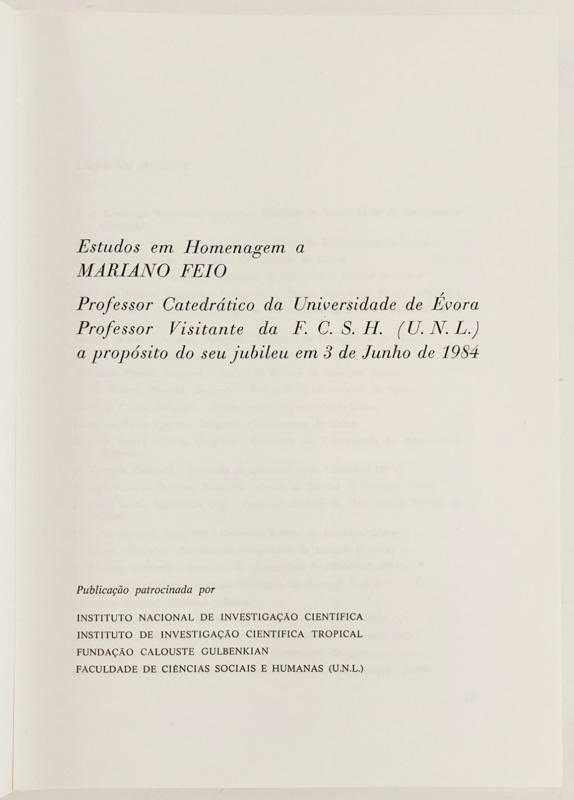 Estudos de Homenagem a Mariano Feio, coord de Raquel Soeiro de Brito