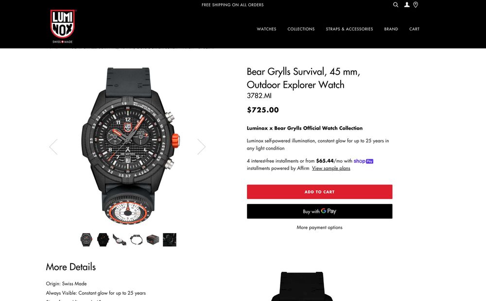 Чоловічий годинник часы Luminox 3782 Bear Grylls 45mm Carbon Tririum