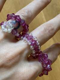 Cztery pierścienie holo koraliki handmade ~16-17 r.