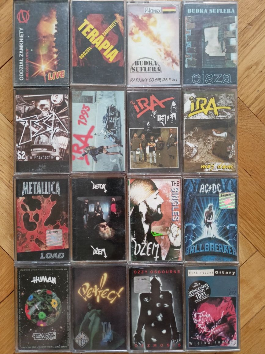 Kasety metallica ozzy dżem ac/dc tsa elektryczne gitary budka suflera