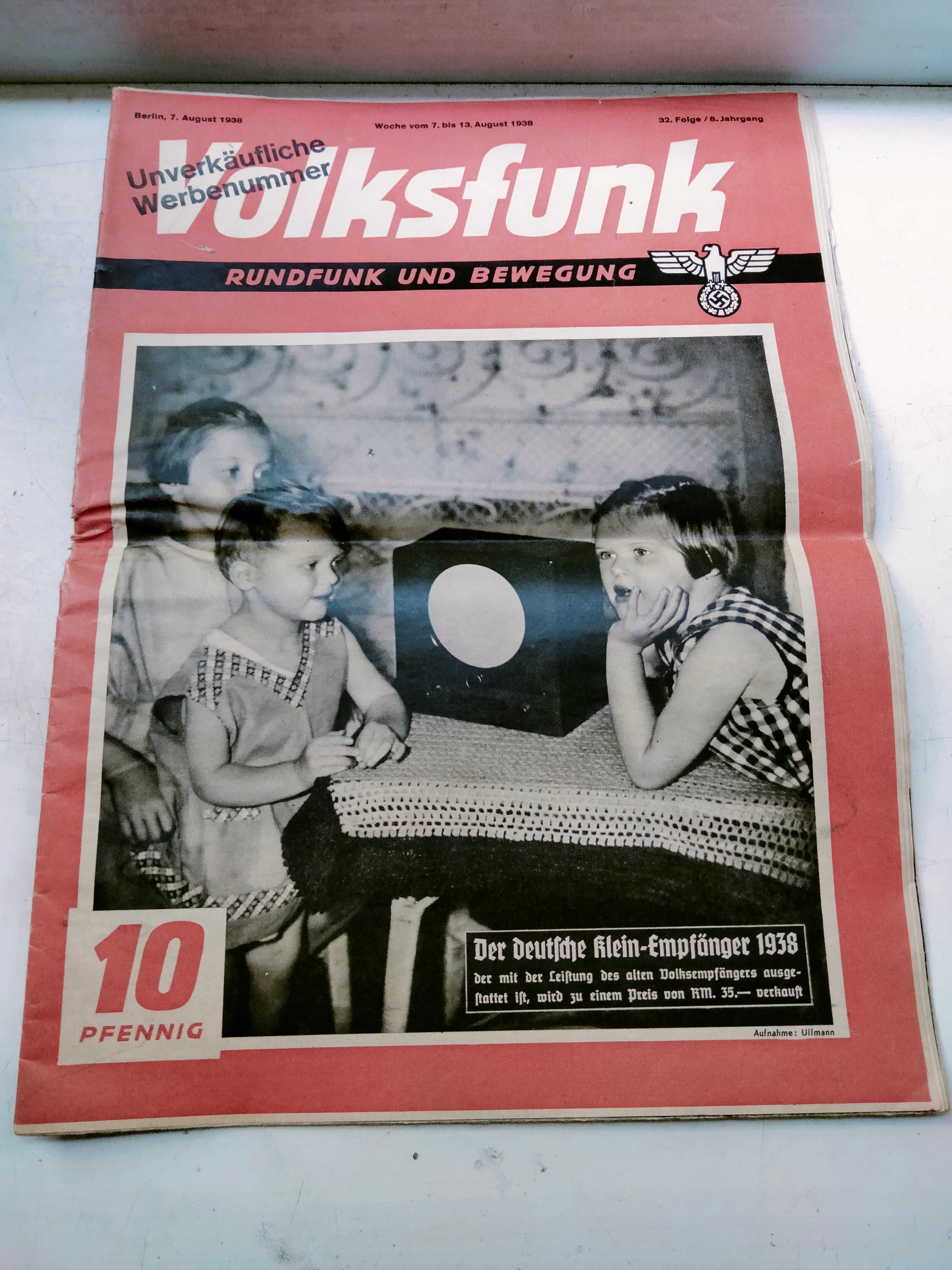 Винтаж журнал Volksfunk старая Германия 1938г