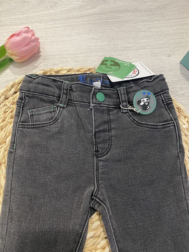 Nowe Spodnie jeansy szare piesek łapki chłopiec dziewczynka 74