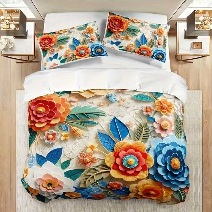 POŚCIEL 3D 3-częściowy 160x220cm KWIATY KOLOROWE komplet pościeli h241