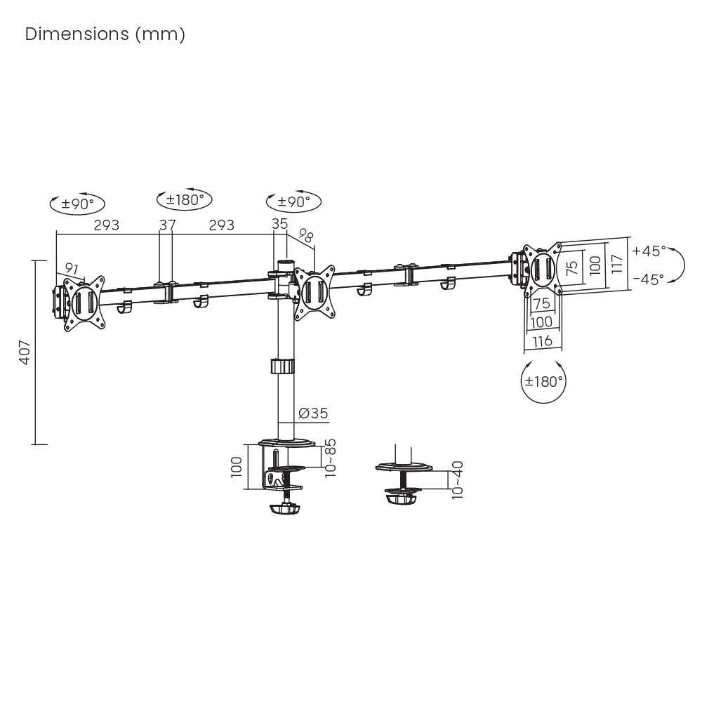 Кронштейн кріплення для моніторів 17"-27" Brateck LDT66-C034