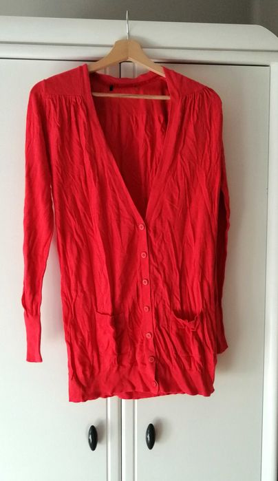 różowy malinowy koralowy długi sweterek kardigan narzutka  42XL 40L