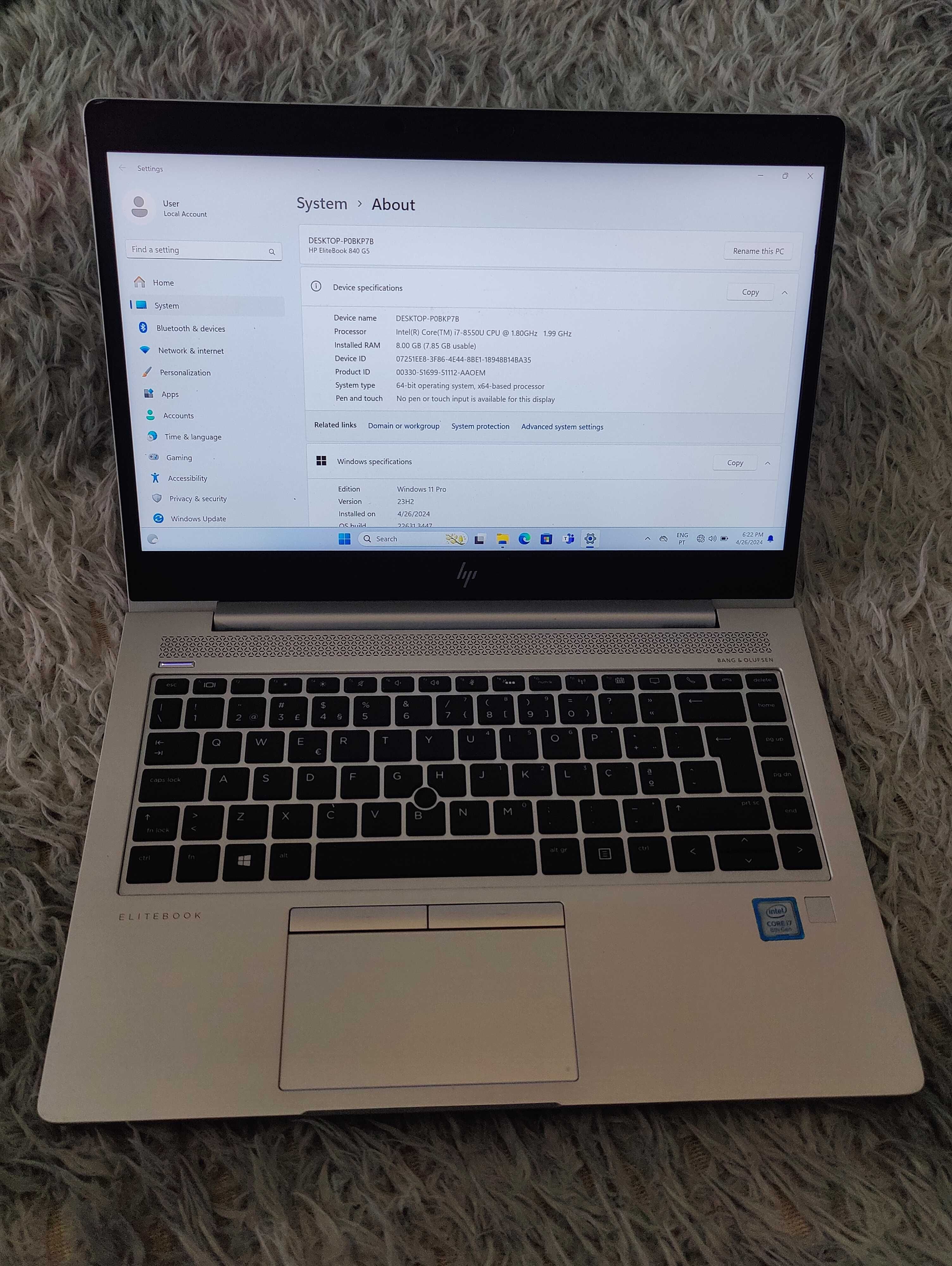 HP Elitebook 840 G5 i7 8550u