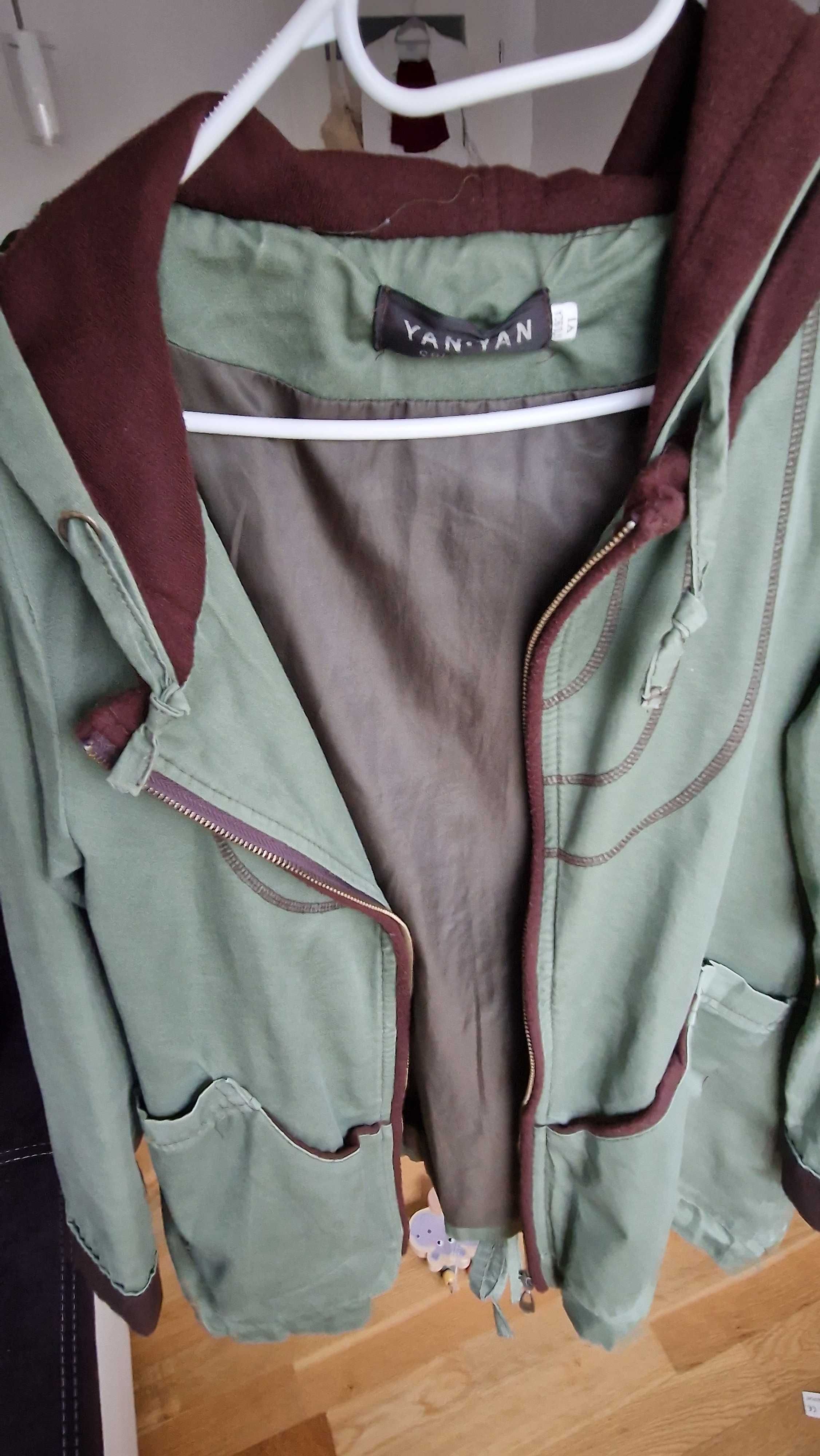 Parka khaki zielony brązowy S/M płaszczyk jesienny wiosenny