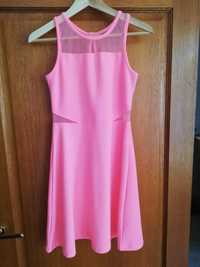 Wizytowa różowa sukienka dla dziewczynki wstawki tiulowe-rozm. 164