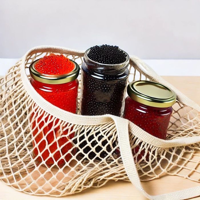 Преміальний ікряний продукт. Ікра лососева штучна. Чорна ікра осетрова