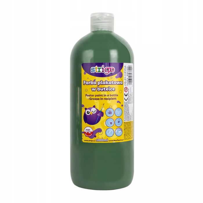 Farba plakatowa w butelce 1000ml ciemnozielona. Strigo. Nowy Produkt