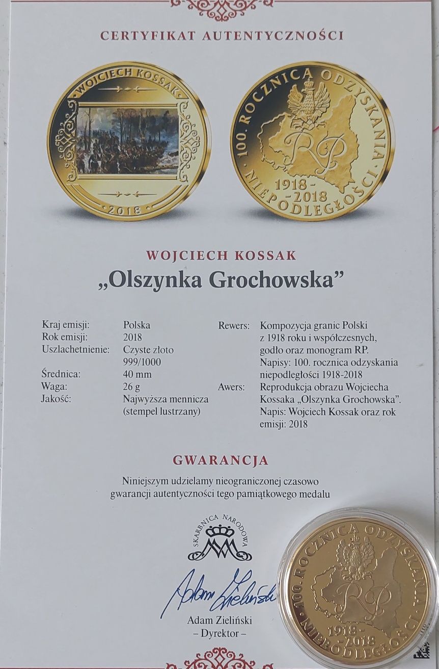 "Olszynka Grochowska" - obraz Kossaka na medalu