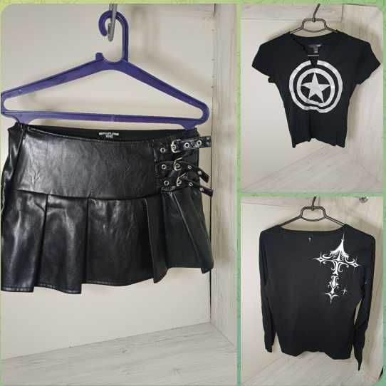 Сет 3 речі gothic y2k 2 кофти і юбка шкіряна pretty little things