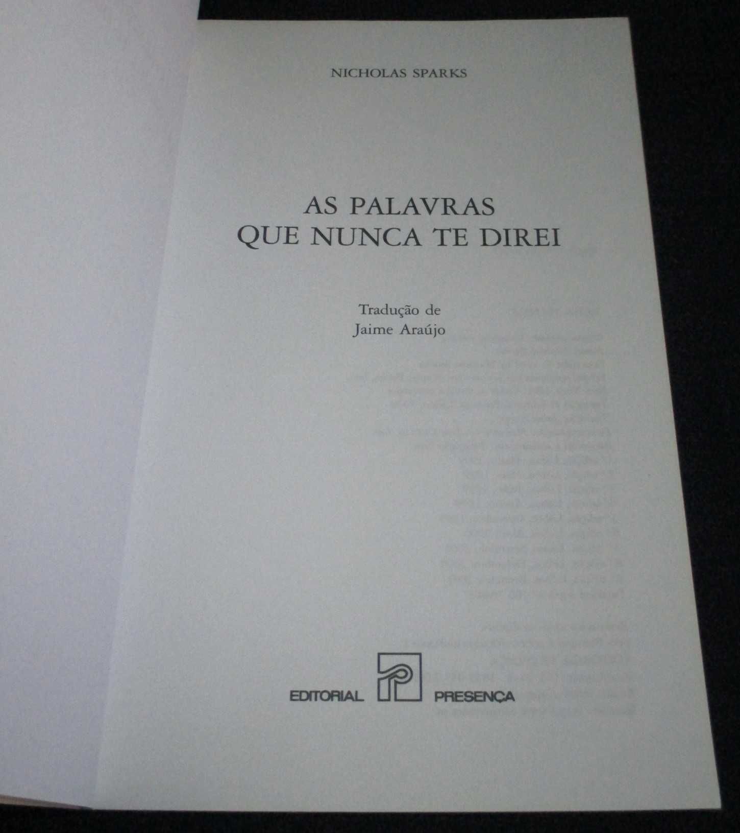 Livro Palavras que nunca te direi Nicholas Sparks