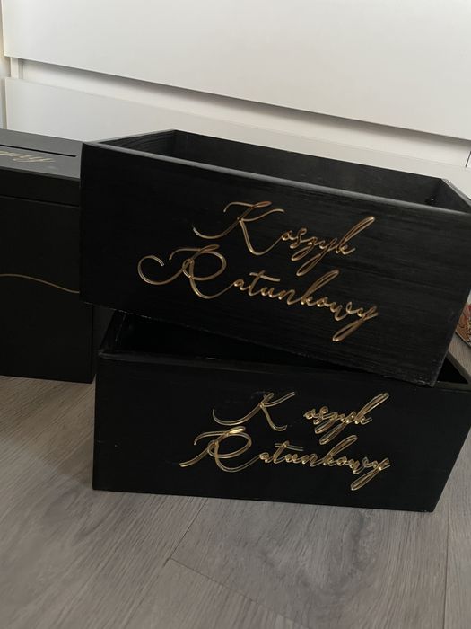 Czarny Zestaw ślubny - skrzynka na koperty + koszyk koszyczki raunkowe