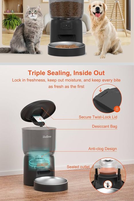 Balimo Automatic Pet Feeder 2.4G WiFi 3L - New