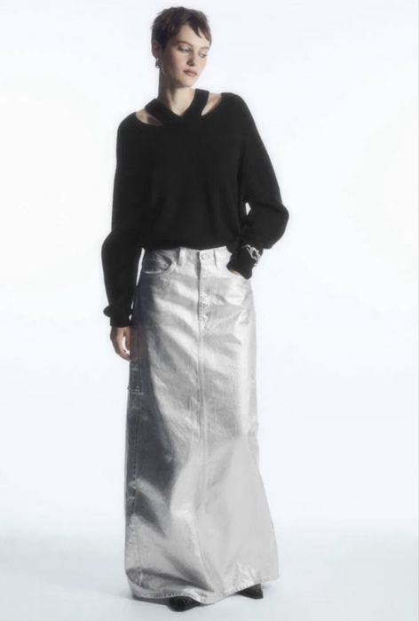 Джинсова срібна максі спідниця Cos