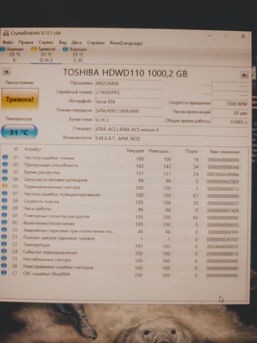 HDD Toshiba 1 Тб, гарний стан, гарантія