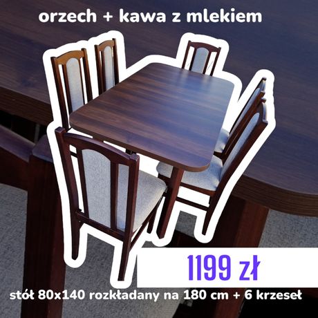 Nowe: Stół 80x140/180 + 6 krzeseł, dostawa cała POLSKA