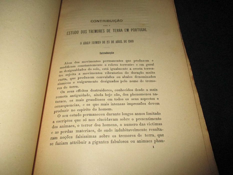 Livro Estudo dos Tremores de Terra em Portugal Ferreira Diniz 1910