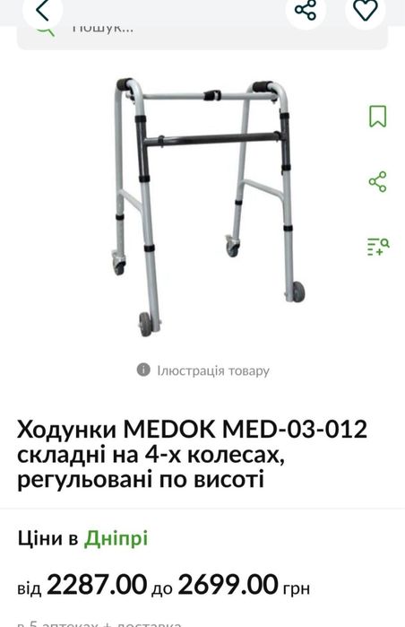 Ходунки/ходулі/ходуни Medok MED 03-012 складні на 4 колесах