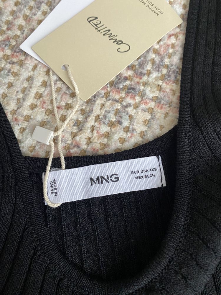 Top Mango XXS/XS dzianinowy czarny krótki crop prążek bluzka