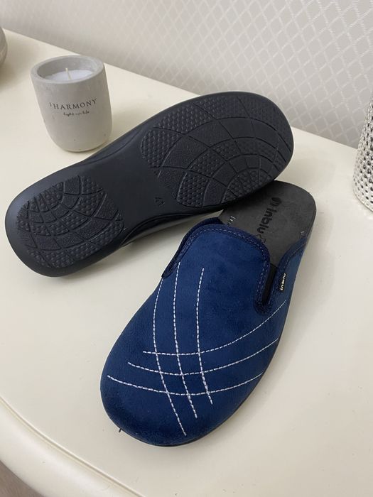 Чоловічі тапочки Інблу Inblu,сині та коричневі.Замшева устілка.