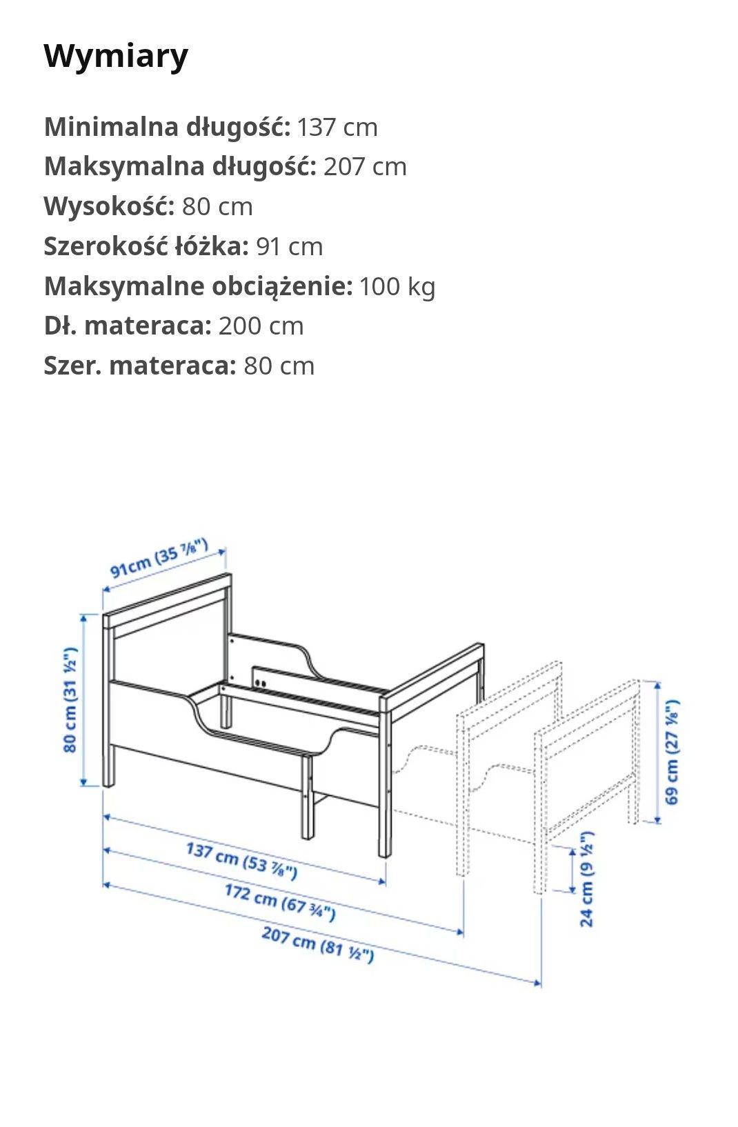 Łóżko dziecięce z regulacja długości IKEA