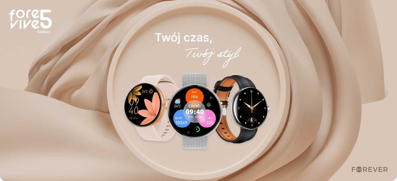 Smartwatch Forever Forevive 5 SB-365 Czarny/Damski/2 Paski/ Na Prezent