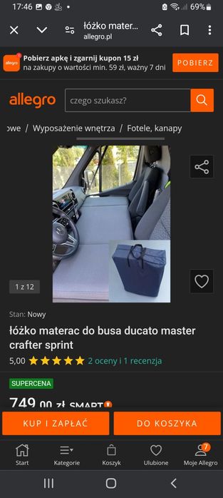 Łóżko  kabinowe do Fiata Ducato Citroena Jumpera Peugeota Boxera