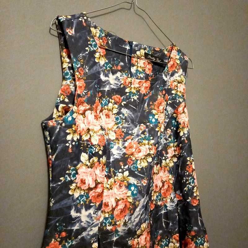 Sukienka midi kieszenie Pretty Girl L kwiaty floral bio szara klosz