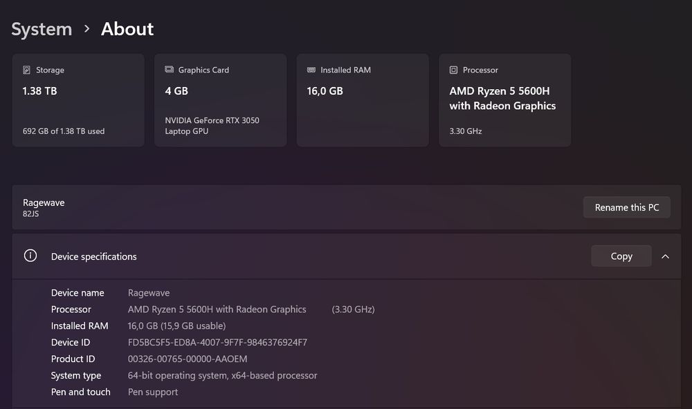 Lenovo Legion 5 Pro 16ACH6. Ryzen 5 5600H. RTX 3050. 16GB. 1.5TB