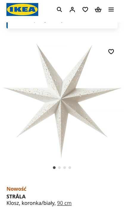 Ikea Strala klosz gwiazda gwiazdka ażurowa biała 90 cm