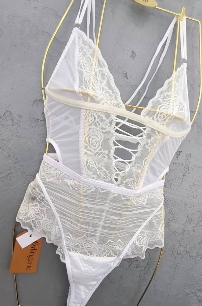 Білий боді Fox Lingerie, Vish White, мереживний