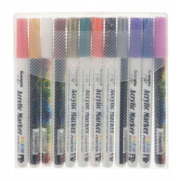 Markery Pisaki Akrylowe Flamastry Do Malowania Ubrań Kamieni 0,7mm 12