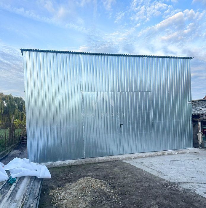 Garaż Blaszany Hala 7X8M Brama Dwuskrzydłowa Ocynk Dach Spad  Nb374