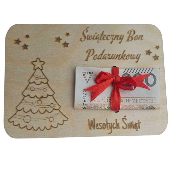 Świąteczny Bon Podarunkowy Voucher Podarunkowy Prezent Kartka