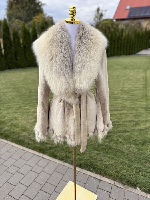 Futro naturalne z norek, obszycie lisem, rozm. M