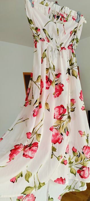 Długa letnia sukienka boho,asymetryczna sukienka na gumce,gołe ramiona