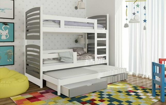 Łóżko piętrowe dla dzieci JANEK 3 osobowe + materace GRATIS!