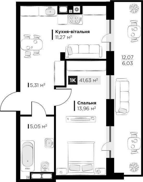 Продаж 1 кім. квартири Silent Park вул П.Орлика 41.63 кв.м