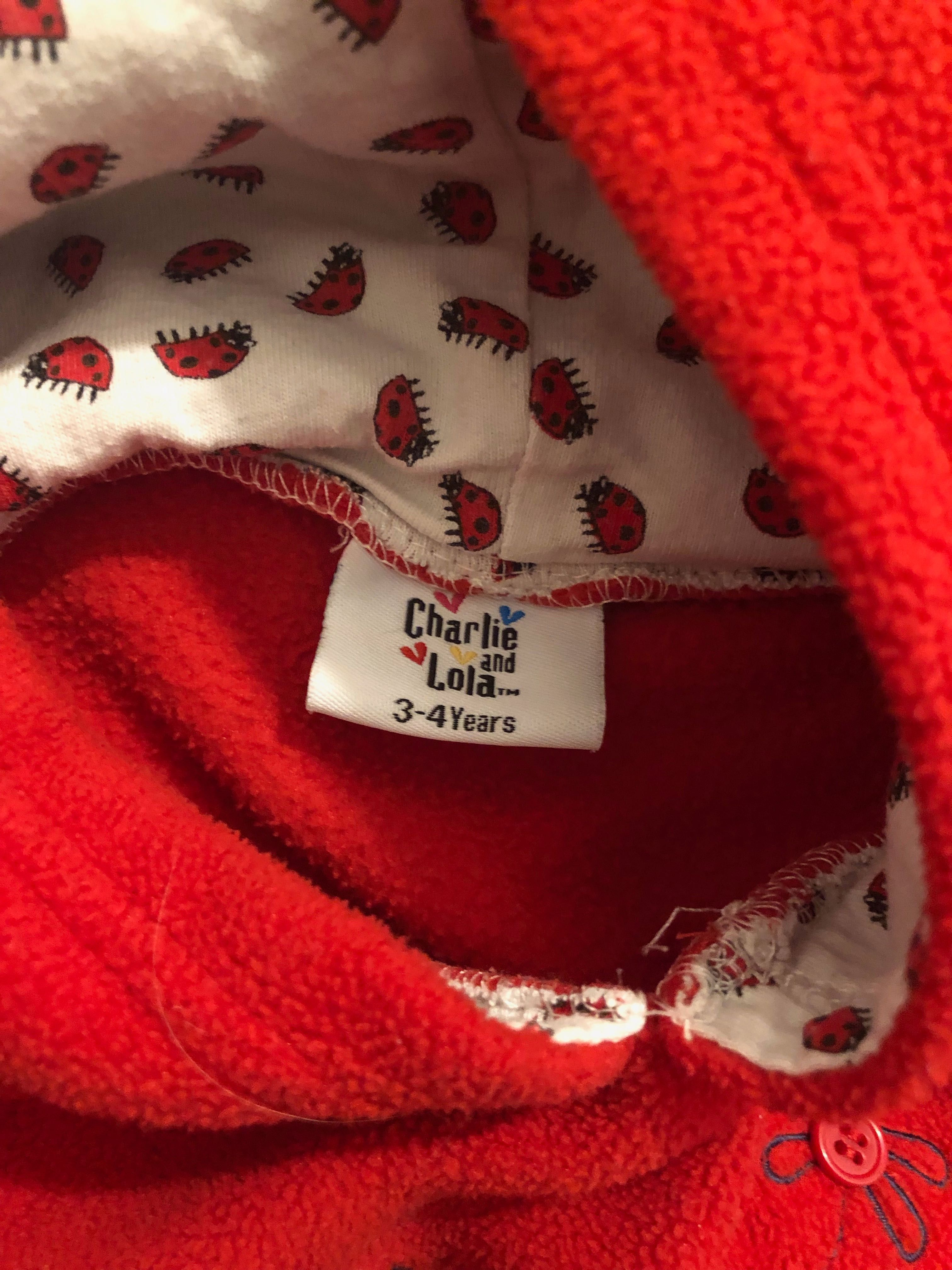 Bluza, ciepła, z kapturem, kangurka, czerwona, Charlie i Lola, 98-104