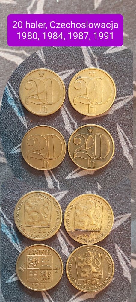Moneta 20 haler Czechosłowacja 1980, 1984, 1987, 1991,