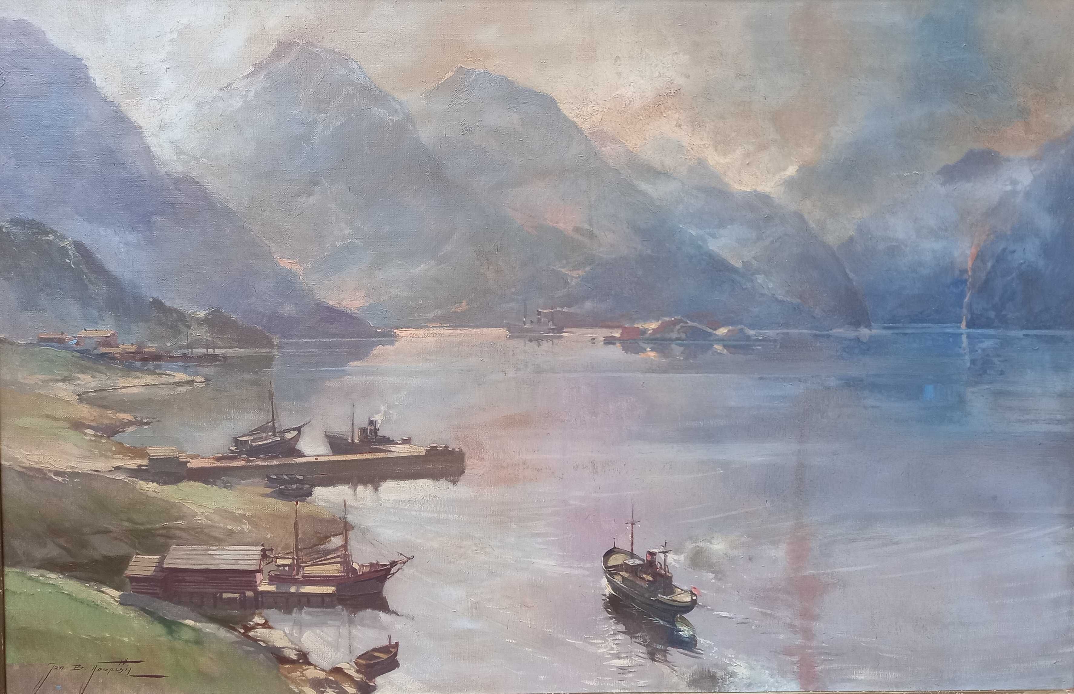 Nastrojowy pejzaż, olej/płótno, Jan B. Pospisil ur. 1898 zm.1968