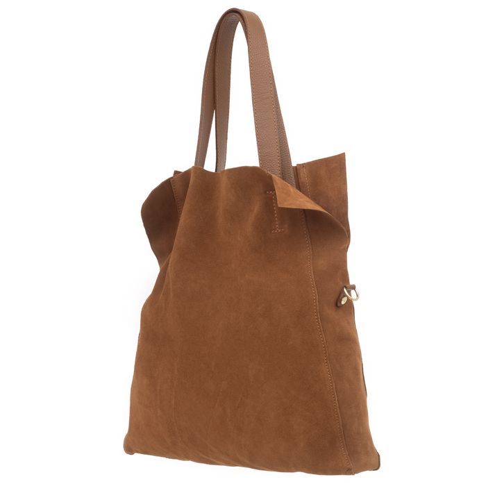 VERA PELLE torebka damska zamszowa shopper z paskiem V676 c.brązowa