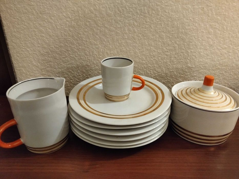 Чайний порцеляновий сервіз Баранівка, перламутр позолота розпис