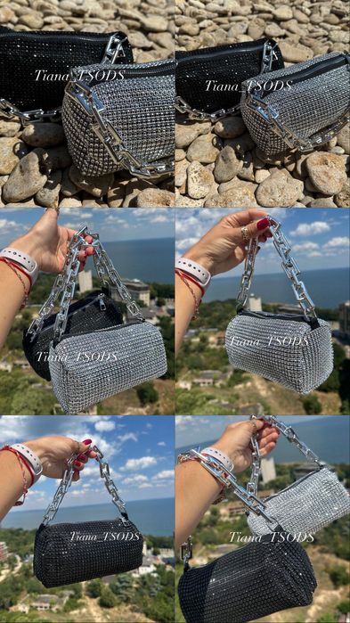 Серебряная сумка с камнями блестящая черный клатч со стразами сумочка