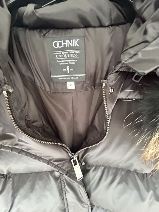 Kurtka zimowa Ochnik długa z kapturem nowa.